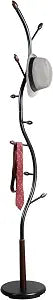 Roundhill Furniture Arles Metal Black and Walnut Standing Coat Rack