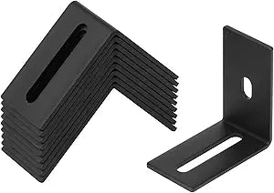 10 Pack Black Adjustable L Angle Bracket, Slotted Corner Brace, 1/8" Thick