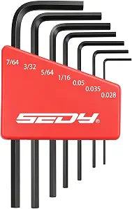 SEDY 7-Piece Mini Hex Key SAE Set, Imperial L Shape Allen Wrench, 0.028, 0.035, 0.05, 1/16", 5/64", 3/32", 7/64", Cr-V