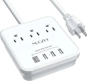 Cruise Essentials, NUOZHI 6 Ft Power Strip with 3 Outlets and 4 USB Ports(1 USB C), Non Surge Protector for Cruise Ship, Travel, Home Office, ETL Listed, White