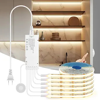 AIMENGTE 12V COB LED Cabinet Lights Strip, 6 x 3.3ft Touch Dimmable 3000K Warm White Lighting for Parallel Wood Slat Wall Panels, Display Cabinets, Wardrobes, Showcases, Shelves