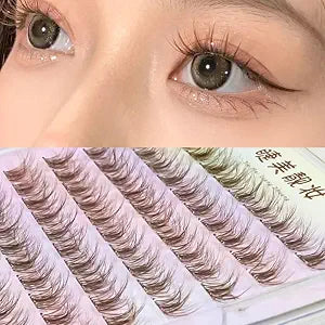 Brown Self Adhesive Eyelashes 100 Clusters Press On Eyelash Clusters LASGOOS Natural Messy 5D Lash Individual 13mm Pre-Glued Lashes DIY Eyelash Extensions at Home No Glue No Remover Needed Lashes
