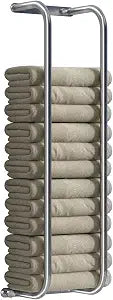 Danpoo Towel Racks for Bathroom Wall Mounted, Towel Storage Organizer, Stainless Steel Bath Towels Holder for Rolled Towels, with 2 Hooks, Brushed Silver