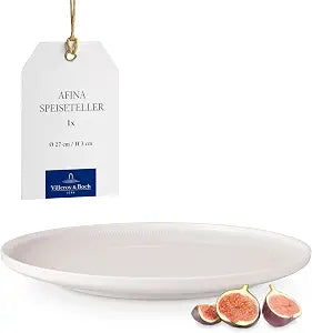 Villeroy & Boch - Afina Collection Large Dinner Plate, Premium Porcelain, Made in Germany, Plate for Main Courses, Dishwasher and Microwave Safe, 10.75 in Diameter, Stackable, Rich, Creamy White