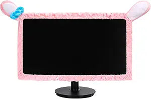 Remagr 20"-29" Monitor Dust Cover, Pink Furry Bunny Ear Elastic Screen
