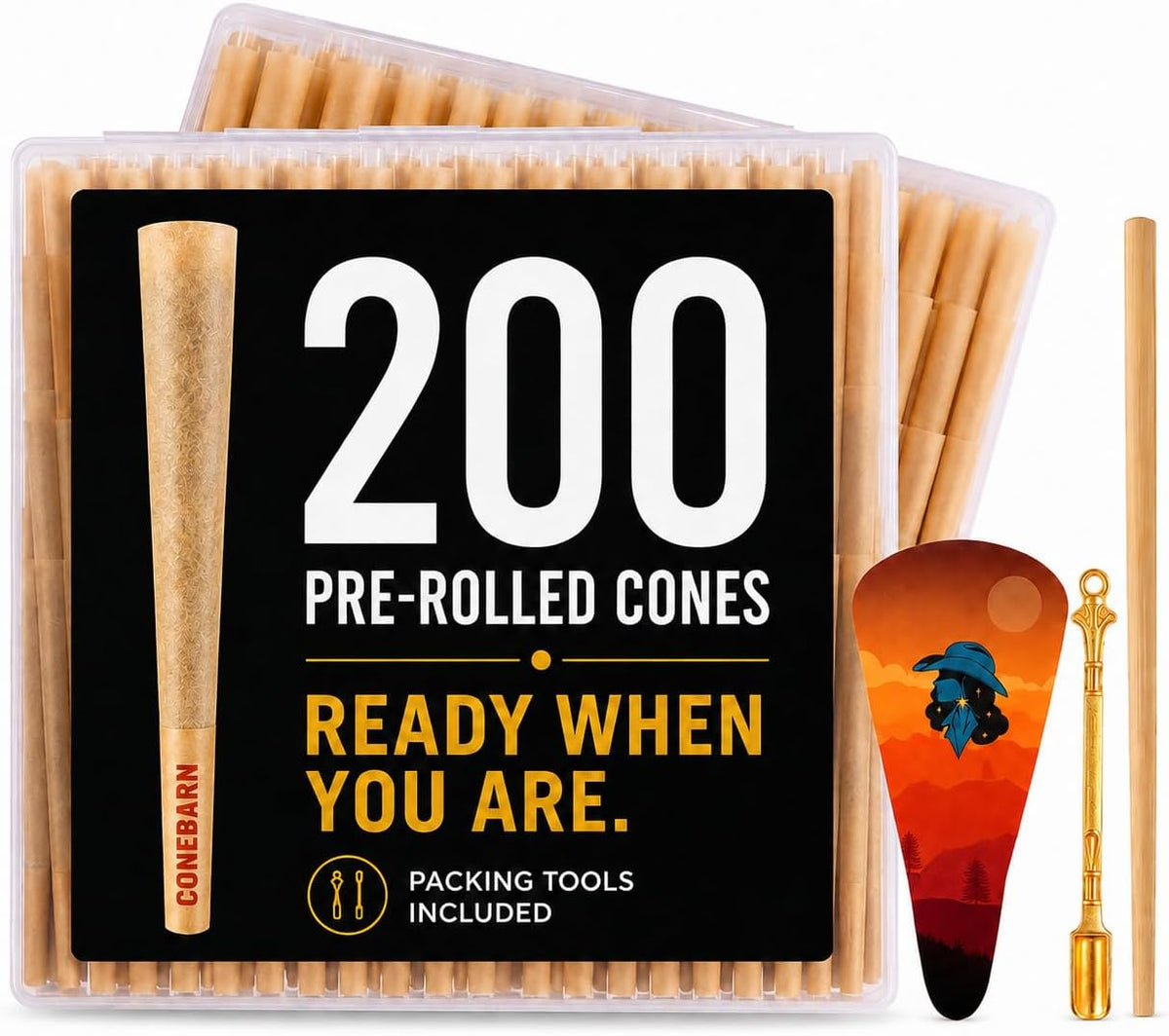 200 Pack King Size Cones Paper Straws | 108mm Natural Slow-Burning Paper Cones | Unbleached