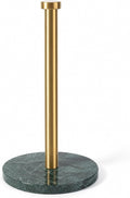 Koville Paper Towel Holder Countertop, Standing Paper Roll Holder with 6" Weighted Marble Base, Stone Paper Towel Holder with Gold Stainless Steel Rod for Kitchen Bathroom (Green)