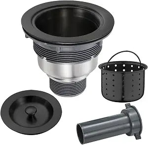 POPFLY 3-1/2 Inch Sink Drain Assembly Brushed 304 Stainless Steel Removable Deep Strainer Basket, Rust-Proof & Easy Install with Sealing LidTailpiece, for Home/Bathroom/Commercial Sinks, Black