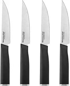KitchenAid Classic 4 Piece Steak Knife Set, 4.5-Inch, Japanese Stee Blades, Sharp Kitchen Knife Set, Black
