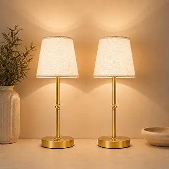Cordless Rechargeable Table Lamp, 6000mAh USB-C Touch Dimming Gold 2 Pcs