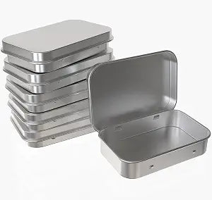 Hulless Small Hinged Tin Box Metal Tins Storage Containers, Silver 6Pcs