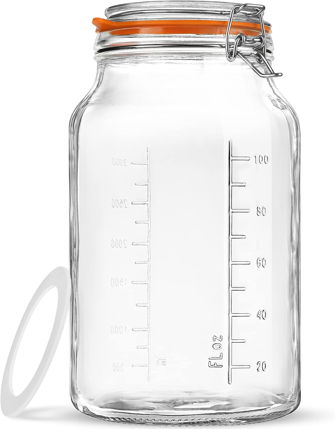 Folinstall Super Wide Mouth Glass Storage Jar with Airtight Lids, 1 Gallon Large Mason Jars with 2 Measurement Marks, Large Capacity for Pickle Jar, Overnight Oats