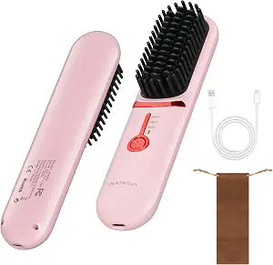 DENTAISyn Cordless Hair Straightener Brush - Portable Hair Brush for Travel - 30s Fast Heating - Portable Straightening Brush for Travel, Mini Hot Straightening Comb for Women