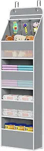 Univivi Fabric Over Door Hanging Organizer for Baby Nursery, Grey, 5-Shelf