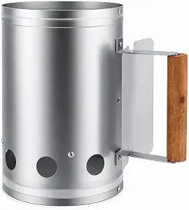 Charcoal Chimney Starter - BBQ Chimney Starter with wood heat insulation handle, charcoal grill accessory for outdoor bbq, camping fire(S)