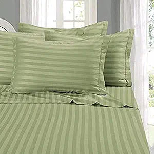 Elegant Comfort Wrinkle & Fade Resistant 1500 Thread Count - Damask Stripes Egyptian Quality Luxurious Silky Soft 4pc Sheet Set, Up to 16" Deep Pocket, King, Sage