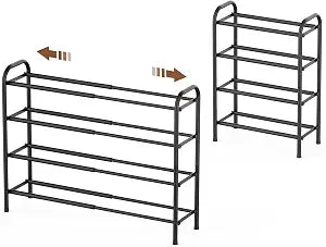 Gonfoam Expandable 4-Tier Shoe Rack for Closet and Entryway, Black