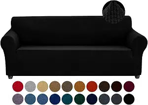 Joccun Stretch Couch Cover Slipcovers, 1-Piece Sofa Covers for 3 Cushion Couch Spandex Jacquard Washable Furniture Protector Cover for Living Room,Kids,Pets(Sofa,Black)