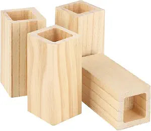 4 PCS Wood Bed Risers, 4 in Square Furniture Risers Blocks, Heavy-Duty Couch Chair Cabinet Dresser Lifters, Bed Frame Risers for Added Height & Easy Cleaning, Deep Slot for Secure Furniture Support
