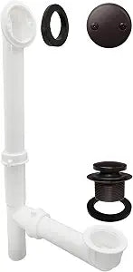 Westbrass 593244-12 14" x 1-1/2" White Tubular Bathtub Waste & Overflow Assembly with Tip-Toe Drain Plug and 2-Hole Faceplate, 1-Pack, Oil Rubbed Bronze