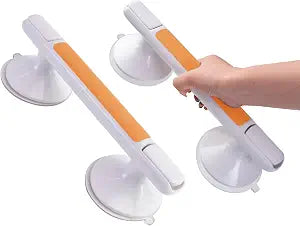 2pack 12inch Shower Grab Bar with Large Suction Cups, No Drill Bathroom Safety Handle, Non Slip ABS Grip Support Bar for Seniors, Elderly, Shower and Bathtub