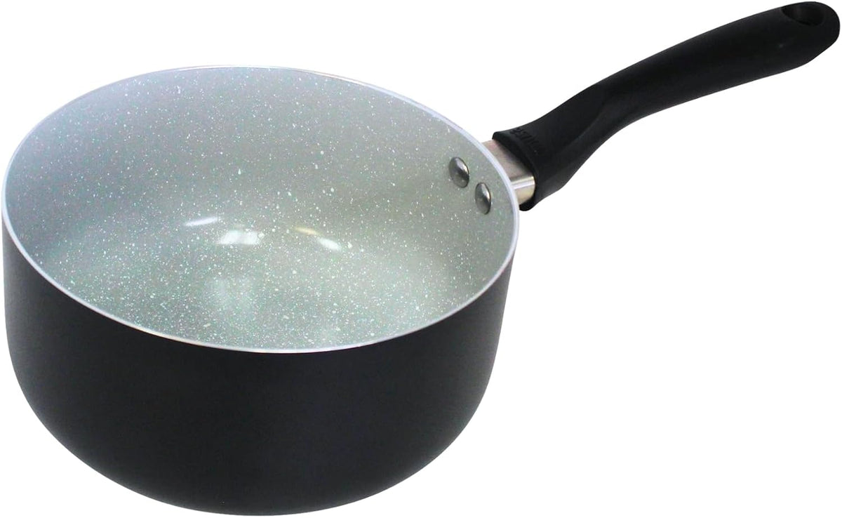 IMUSA 2 Qt Premier Cera Aluminum Gray Speckled Ceramic Saucepan, Black