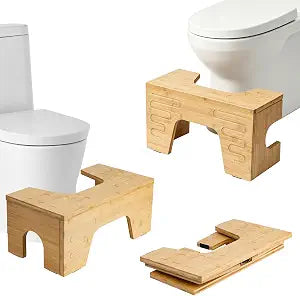 Bamboo Toilet Stool, Foldable Potty Stool, 7" and 9" Adjustable Heights