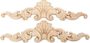 2Pcs Long Wood Appliques Onlays Flower Carvings Decals for Furniture Decor