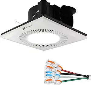 Bathroom Exhaust Fan with Light, 26W 6400K Fan and LED Light Combo for Home, 130 CFM, 1.0 Sones Quiet Square Bathroom Vent Fan Light Combo,4 In Duct 110V (White, Without Plug)