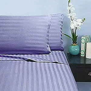 Elegant Comfort Wrinkle & Fade Resistant 1500 Thread Count - Damask Stripes Egyptian Quality Luxurious Silky Soft 4pc Sheet Set, Up to 16" Deep Pocket, Full, Lilac