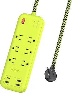 USB Surge Bar 6 Power Strip - 6 Outlets 4 USB Ports(1 USB C), Multi Plug Outlet Extender with 6Ft Braided Extension Cord, 3600 J, Wall Mount, Flat Plug, Desk Charging Station for Office Home