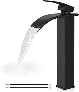 Airuida Vessel Sink Faucet,Black Tall Waterfall Faucet Without Drain