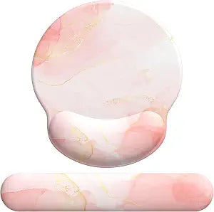 eulps Mouse Pad Wrist Support, Ergonomic Memory Foam Keyboard Wrist Pad & Gel Wrist Rest Set for Computer Keyboard for Easy Typing & Pain Relief for Office & Home (Pink Marble)