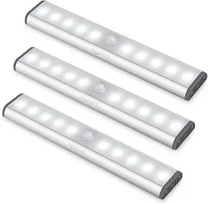 LEPOTEC LED Kitchen Lights Under Cabinet,Wireless Motion Sensor Led Light Rechargeable Cabinet Lights Battery Operated, Under Counter Lighting Magnetic Stick-On Closet Lighting/White Light(3Pack)