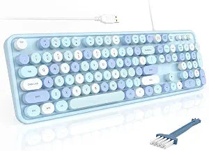MOFII Computer Keyboards Wired, Plug Play USB Full Size Typewriter Keyboard, Cute Colorful Aesthetic Keyboard with Foldable Stands for Windows PC Laptop (Blue Colorful)
