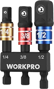 WORKPRO Impact Grade Socket Adapter Set, 1/4", 3/8", & 1/2" Drive, Extension Driver Bit With Holder, for Power Drill to High Torque Impact Wrench, 3PCS