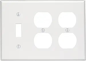 Leviton 3-Gang Combination, 1-Toggle 2-Duplex Outlet/Receptacle Wallplate, Standard Size, Thermoset, 88047, White