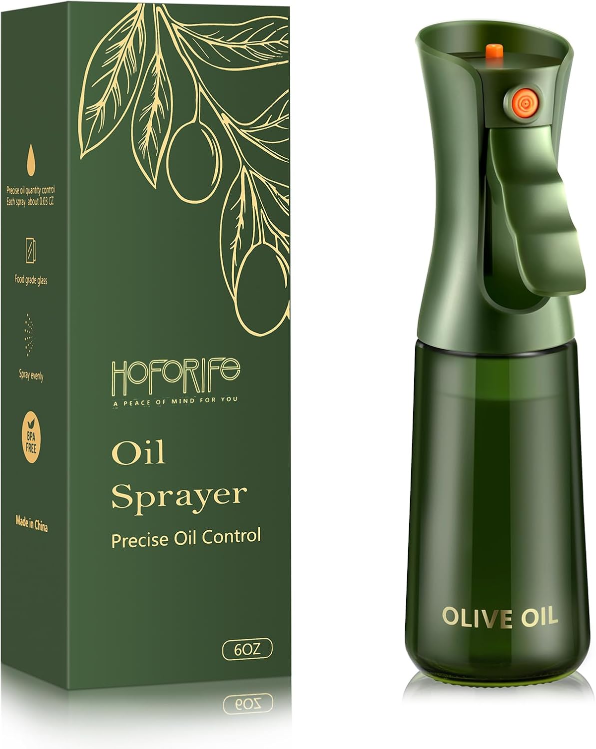 Glass Olive Oil Sprayer for Cooking 7.6 oz (Olive Green Bottle)
