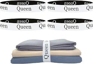 4 Pieces Bed Sheet Organizer Bands, Sheet Organizers and Storage Label Bands, Sheet Label for Bedding, Sheets Organizer for Closet,Sheet Keepers Linen Labels Bedding Bands (4Pcs Queen)