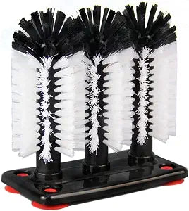 Water Bottle Cleaning Brush Glass Cup Washer with Suction Base 3 Head Bristle Brush for Beer Cup, Long Leg Cup, Red Wine Glass & More Bar Kitchen Sink Home Tools