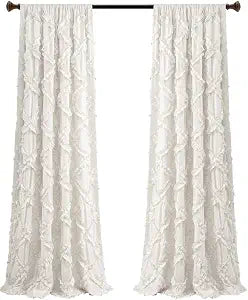 Lush Decor Ruffle Diamond Curtains Textured Window Panel Set for Living, Dining Room, Bedroom (Pair), 95 x 54, White