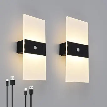 Rechargeable Wall Sconces Set of 2, Black wall Light 3000K
