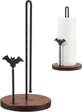 Wooden Paper Towel Holder Countertop,Gothic Iron Bat Decor Solid Wood Base
