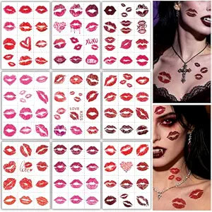 CHARLENT Glitter Kiss Mark Temporary Tattoos,108 PCS Pre-Cut