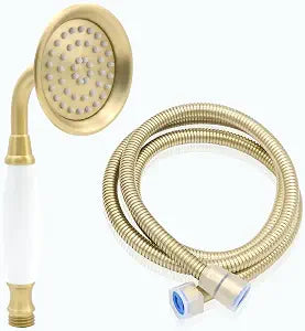 ENGA Vintage Hand-held Shower Rain Sprayer Telephone Shaped Ceramic Shower Head with 59 Inch Hose for Bathroom, Brushed Gold