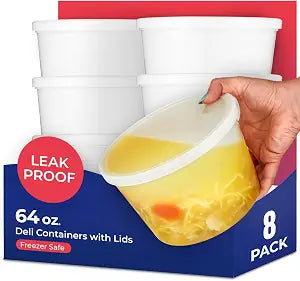 Stock Your Home 64 oz Plastic Deli Containers with Lids (8 Pack), Half Gallon Reusable Freezer Containers, Disposable Food Storage Containers with Lids, To Go Soup, Microwave Safe