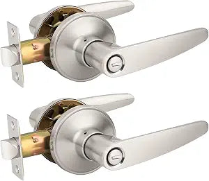 Probrico 2 Pack Privacy Door Levers Door Handles for Bedroom or Bathroom Keyless Leverset, Locked in Side Home/Office Door Lockset,Modern&Durable in Satin Nickel Door Hardware