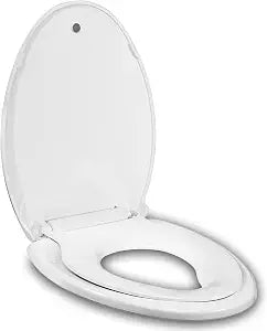 JINGZE Elongated Toilet Seat Built-In Potty Training Seat, Soft Quiet Close Non-Slip Seat, Easy to Install & Clean,Magnetic Kids Seat and Cover for Elongated Oval Toilets,White