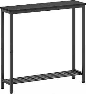 YATINEY Narrow Console Table, 2-Tier Small Sofa Table, 29.5" Thin Entryway Behind Couch Table with Shelves, Industrial Hallway Table, for Living Room, Foyer, Black CT03BB