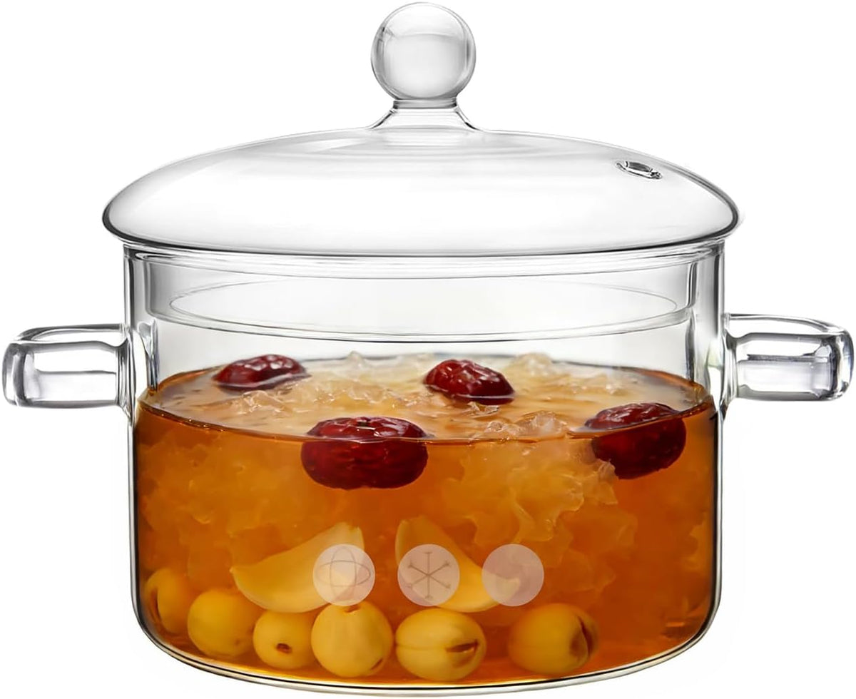 Glass Pots for Cooking on Stove, 1.9L/67oz Glass Cooking Pot with Lid, Heat-Resistant Simmer Pot for Stove Potpourri, Saucepan Pot FIts for Cooking, Milk, Soup, Tea.